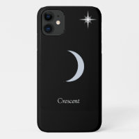 Crescent moon, calligraphy and star on black
