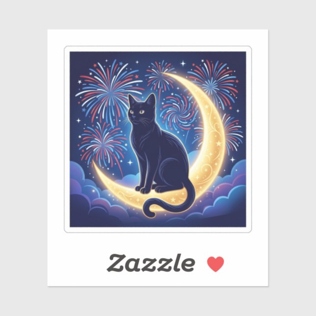 Crescent Moon Cat Patriotic Fireworks 4th of July (Sheet)