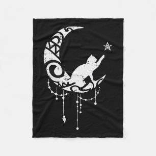 Crescent Moon Cat Star Mystical Celestial Women Gi Fleece Blanket