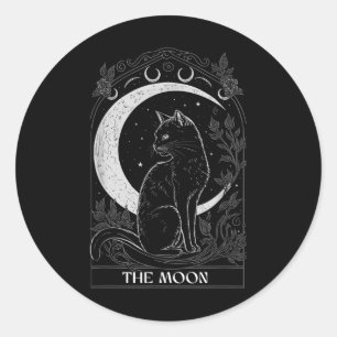 Crescent Moon Cat Tarot Card Graphic For Tarot Cat Classic Round Sticker