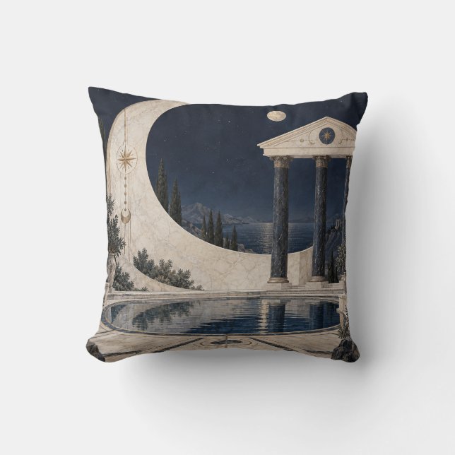 Crescent Moon Classical Temple Reflecting Pool Cushion (Front)