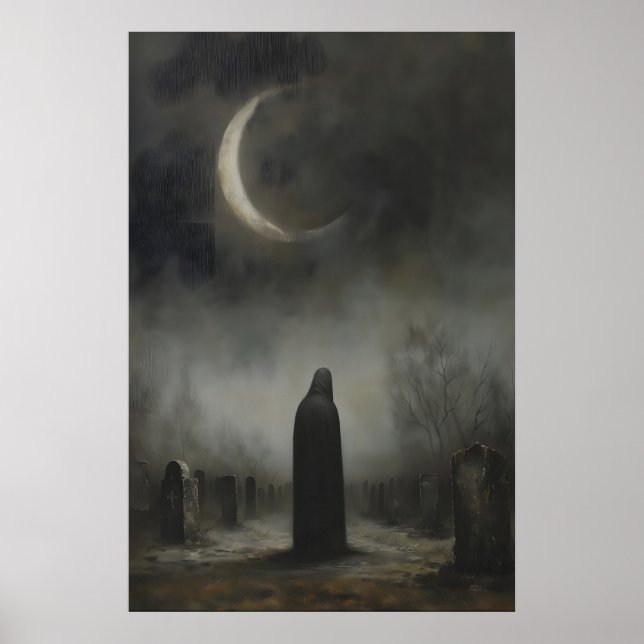 Crescent Moon Dark Tombstones Cemetery Graveyard Poster (Front)