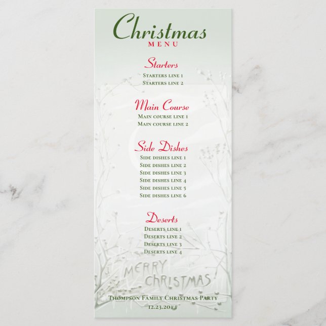 Crescent Moon Frozen Wild Flowers Christmas Dinner Menu (Front)