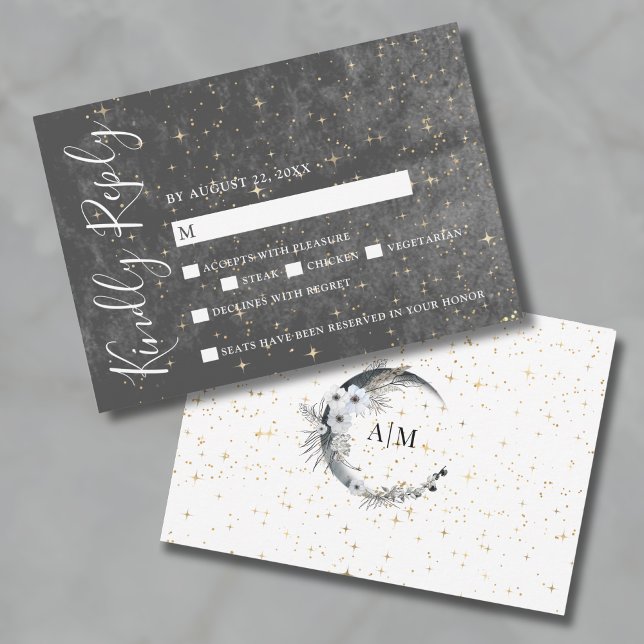 Crescent Moon Gold Celestial Wedding RSVP Card (Crescent Moon Gold Celestial Wedding RSVP Card)