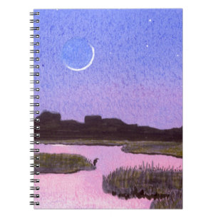 Crescent Moon & Heron in Twilight Marsh Spiral Notebook
