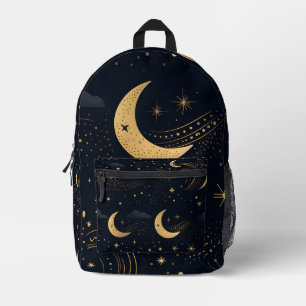 Crescent moon in black and gold printed backpack