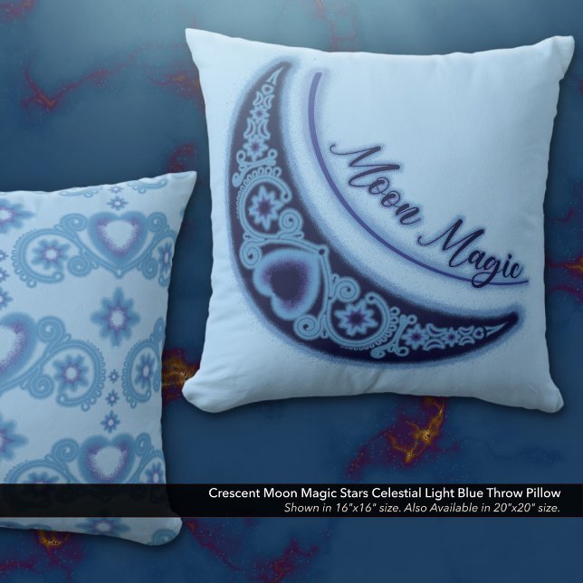 Crescent Moon Magic Stars Celestial Light Blue Cushion (Crescent Moon Magic Stars Celestial Light Blue Throw Pillow)