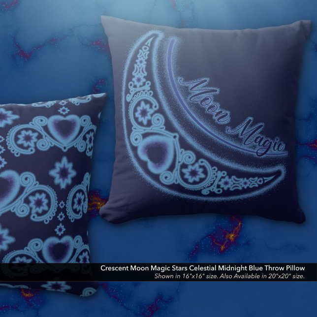 Crescent Moon Magic Stars Celestial Midnight Blue Cushion (Crescent Moon Magic Stars Celestial Midnight Blue Throw Pillow)