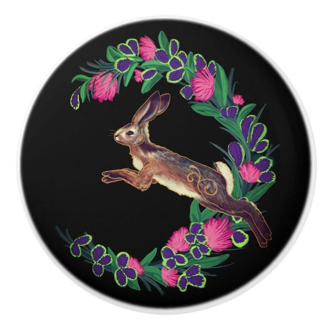 Crescent Moon March Hare Ceramic Knob (Front)