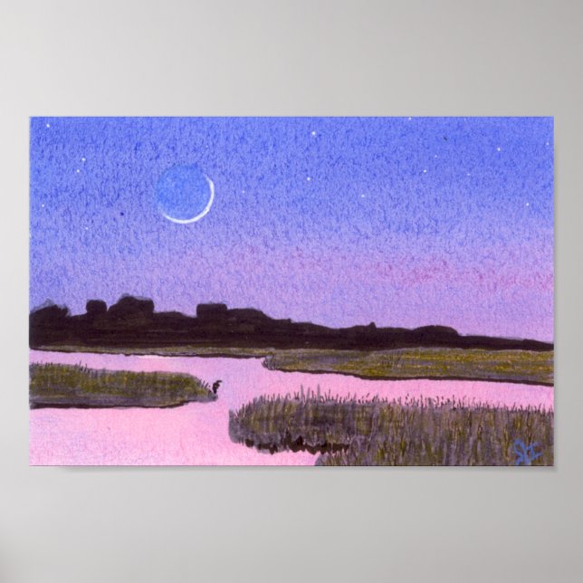 Crescent Moon Marsh & Heron Poster (Front)