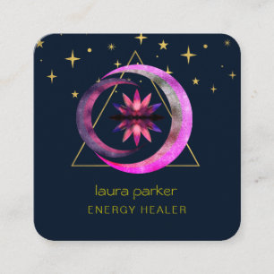 Crescent Moon Mystic Lotus Flower Healing Energy Square Business Card