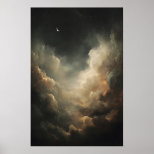 Crescent Moon Night Sky Dark Academia Celestial Poster