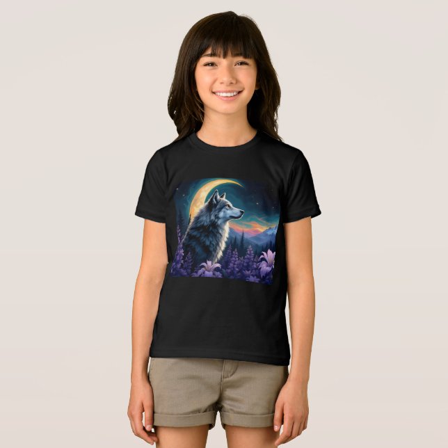 Crescent Moon night sky Wolf  Tri-Blend Shirt (Front Full)