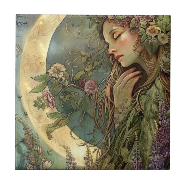 Crescent Moon Ostara  Ceramic Tile (Front)