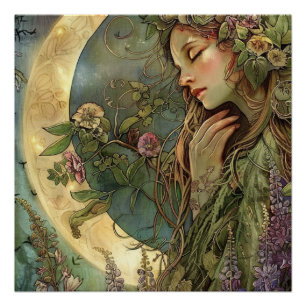 Crescent Moon Ostara Glossy Poster