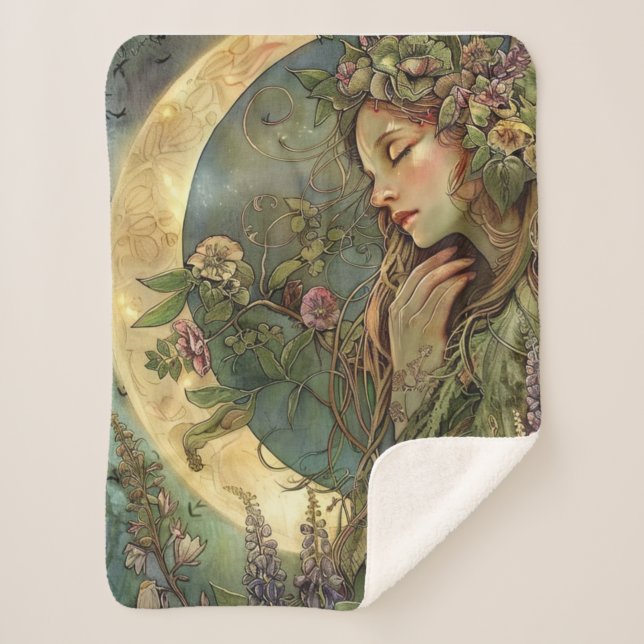 Crescent Moon Ostara  Sherpa Blanket (Front)