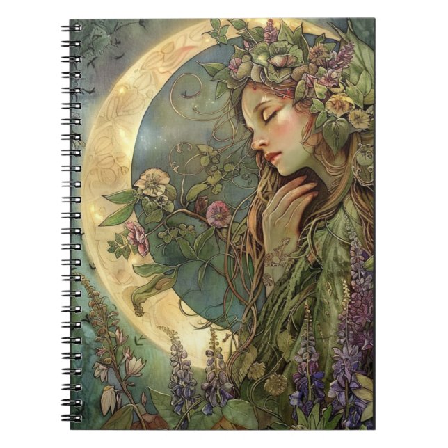 Crescent Moon Ostara Spiral Photo Notebook (Front)