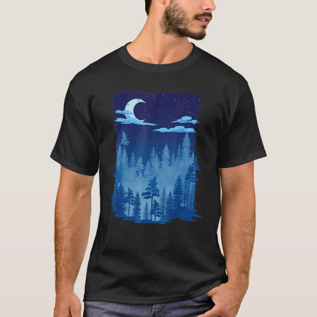 Crescent Moon Outdoor Forest Trees Moonlight Natur T-Shirt (Front)