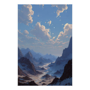 Crescent Moon Over Misty Mountain Valley Photo Print