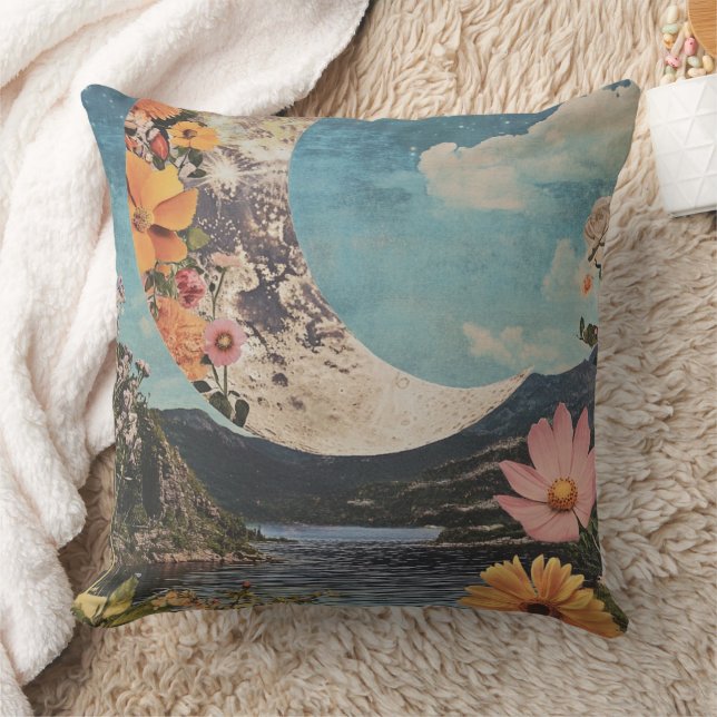 Crescent Moon Over Serene Landscape Cushion (Blanket)