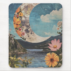 Crescent Moon Over Serene Landscape Mouse Pad