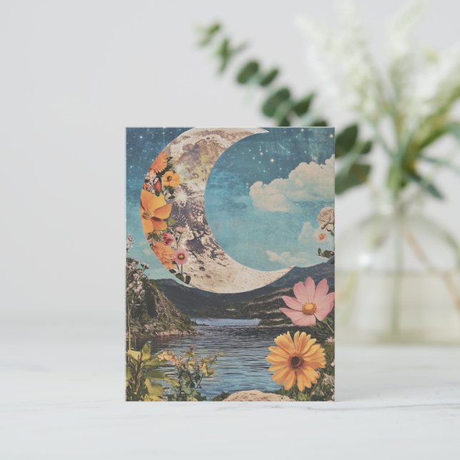 Crescent Moon Over Serene Landscape Postcard (Standing Front)