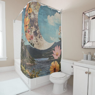 Crescent Moon Over Serene Landscape Shower Curtain