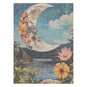 Crescent Moon Over Serene Landscape Tablecloth