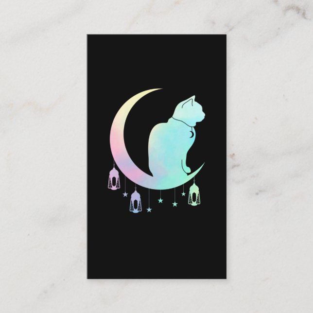 Crescent Moon Pastel Cat Mystical Wicca Goth Business Card (Front)