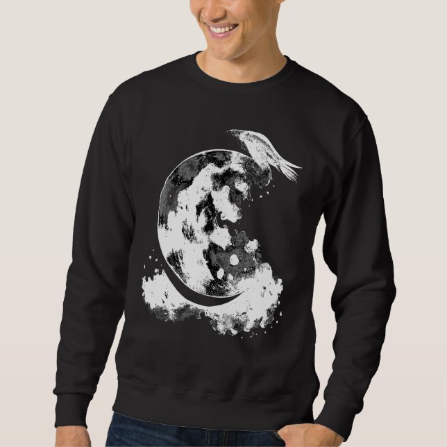 Crescent Moon Raven Witch Aesthetic Astrology Goth Sweatshirt (Front)