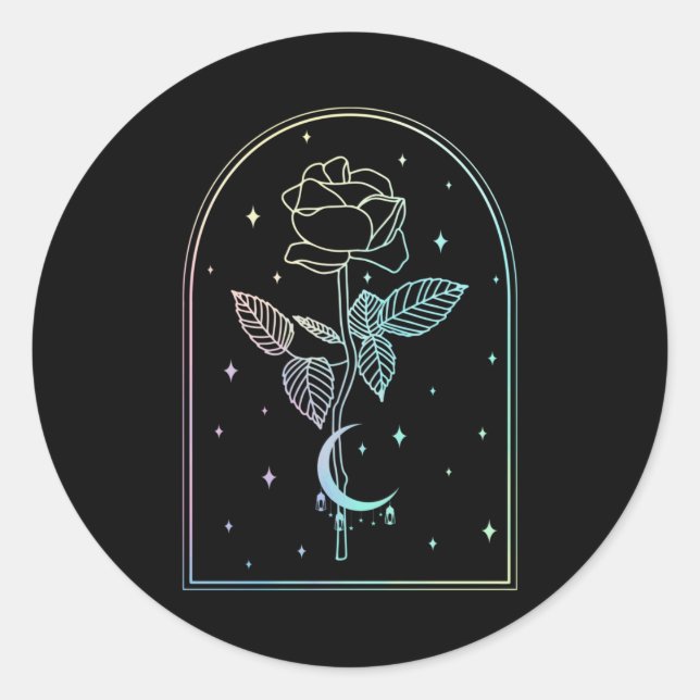 Crescent Moon Rose Occult Witchcraft Wicca Pastel Classic Round Sticker (Front)