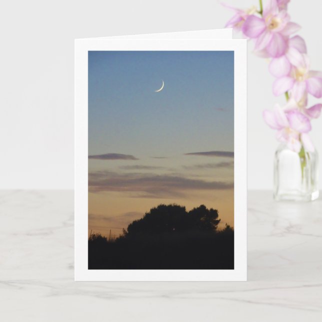 Crescent Moon Silhouette Landscape Card (Orchid)