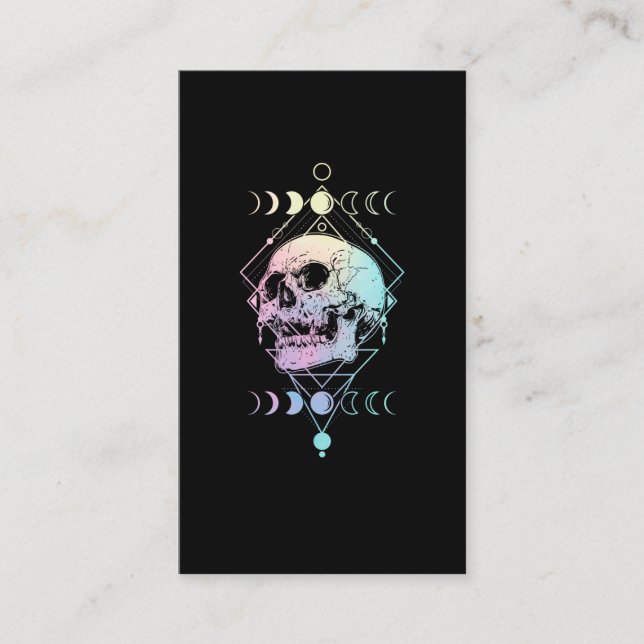 Crescent Moon Skull Occult Witchcraft Pastel Goth Business Card (Front)