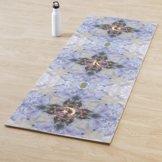 Crescent Moon Star, Floral Purple Ice Vibrations Yoga Mat (In Situ)
