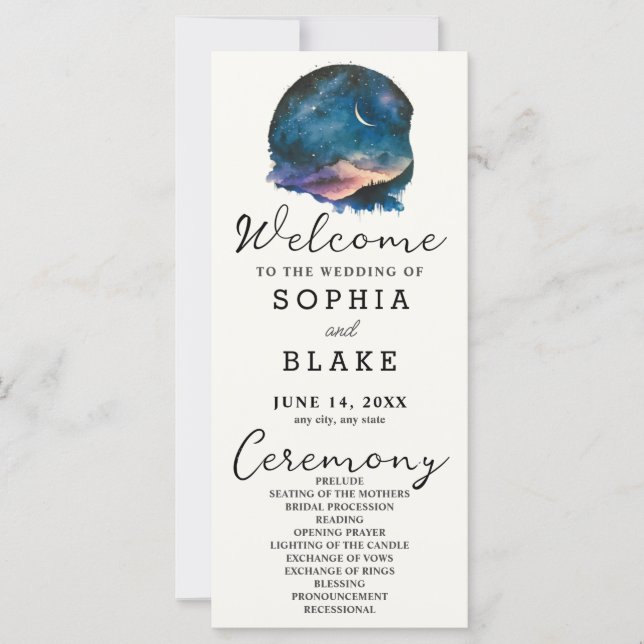Crescent Moon Starlit Sky Cream Wedding Program (Front)