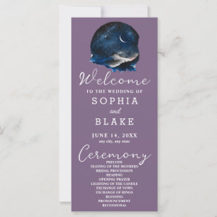 Crescent Moon Starlit Sky Purple Wedding Program