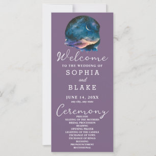 Crescent Moon Starlit Sky Purple Wedding Program