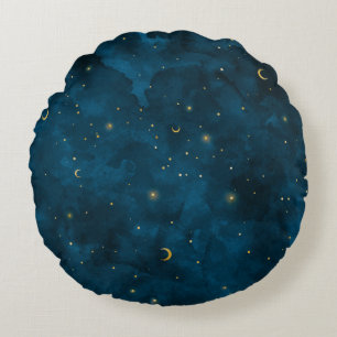 Crescent Moon Starry Night Celestial Round Cushion