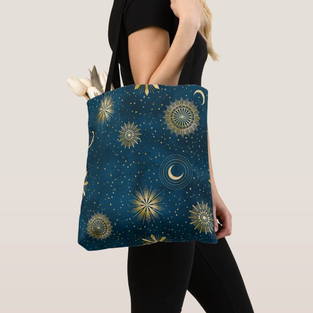 Crescent Moon Starry Night Celestial Tote Bag (Close Up)