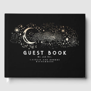 Crescent Moon Starry Night Celestial Wedding Guest Book