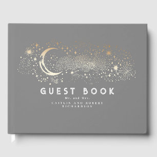 Crescent Moon Starry Night Celestial Wedding Guest Book