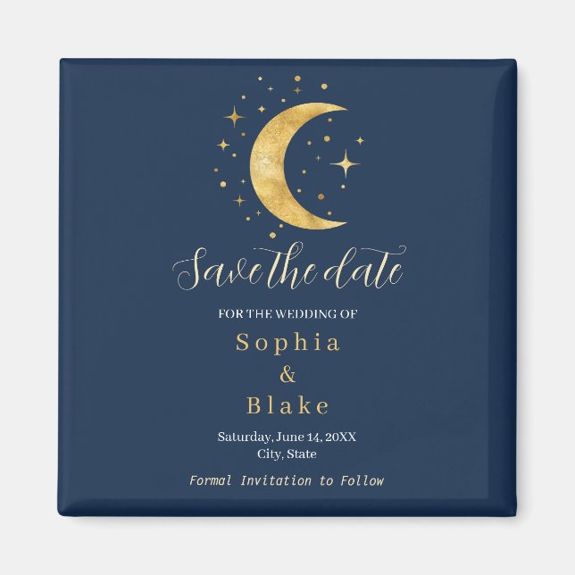Crescent Moon Starry Night Navy Save the Date Magnet (Front)
