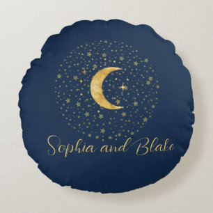 Crescent Moon Starry Night Round Cushion