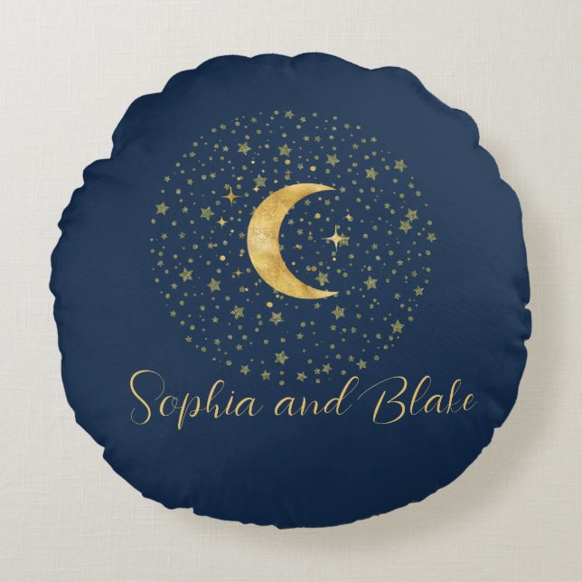 Crescent Moon Starry Night  Round Cushion (Front)