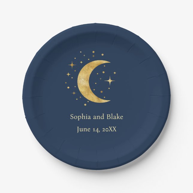 Crescent Moon Starry Night Wedding Paper Plate (Front)