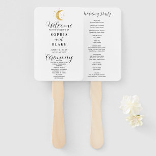 Crescent Moon Starry Night White Wedding Program Hand Fan