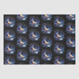 Crescent Moon Stars Celestial Black Halloween Tissue Paper