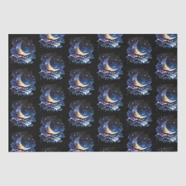 Crescent Moon Stars Celestial Black Halloween Tissue Paper (Front)