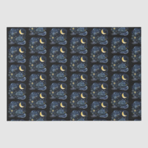 Crescent Moon Stars Celestial Black Halloween Tissue Paper