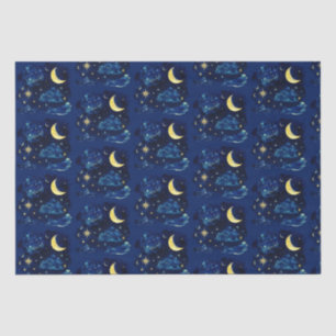 Crescent Moon Stars Celestial Blue Halloween Tissue Paper
